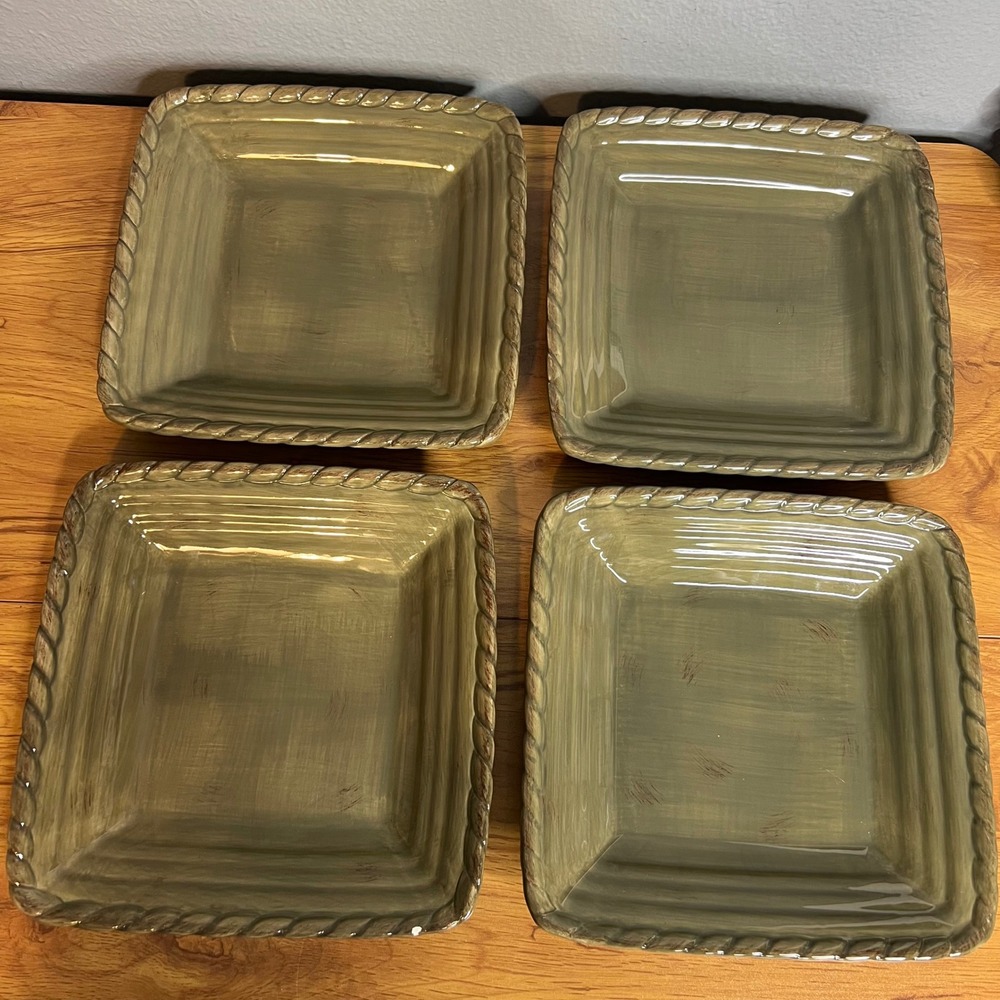 Artimino Tuscan Countryside Sage Square‎ Stoneware Plates 8" Set of 4